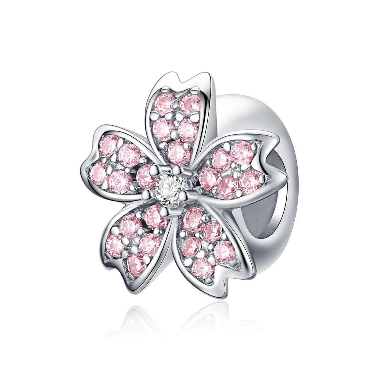 

BAMOER Pink Cherry Blossom Flower Charm Stopper for Women 925 Sterling Silver Charms Bracelet & Bangle European Jewelry SCC1291