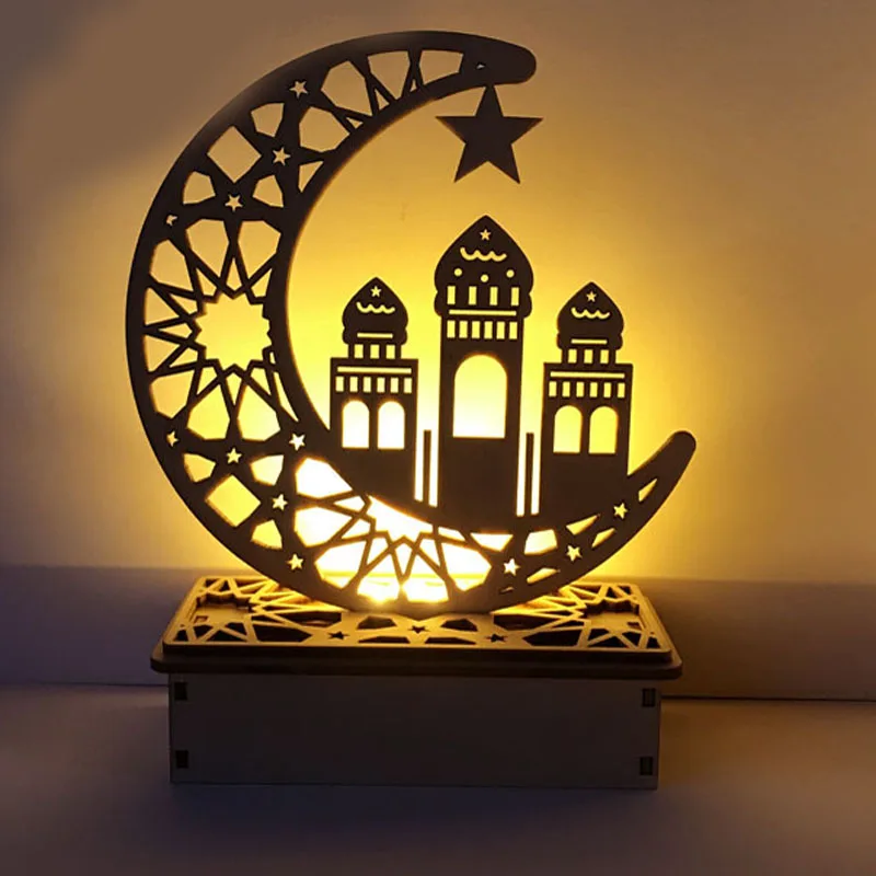 Wooden Eid Mubarak Ramadan Ornament Muslim Islamic Light Gift DIY Home Decor lo 