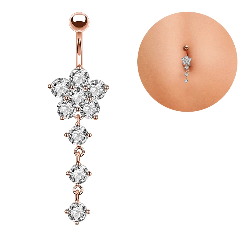 

Five-Pointed Star With Three Zircons Belly Rings Pendant High Quality Stainless Steel Women Sexy Navel Piercing Jewelry