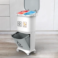 

White Convenient DOUBLE BIN/household plastic trash bin/sorting garbage can