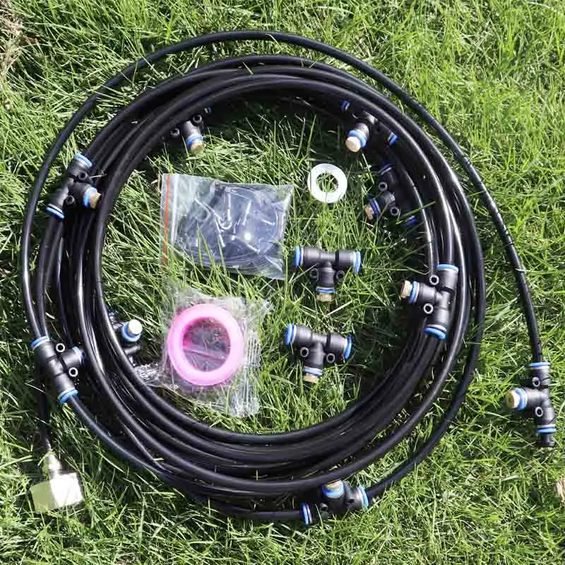 

8M Patio Fog machine water sprayer Misting System for Outdoor Cooling with 11 pcs and 11 pcs brass nozzles, Black