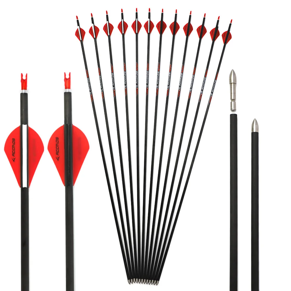 

Replaceable Tips ACCMOS ID 5.2mm pure Carbon arrow Spine 300 -700 steel point plastic vanes Archery arrows 31inch bow and arrow