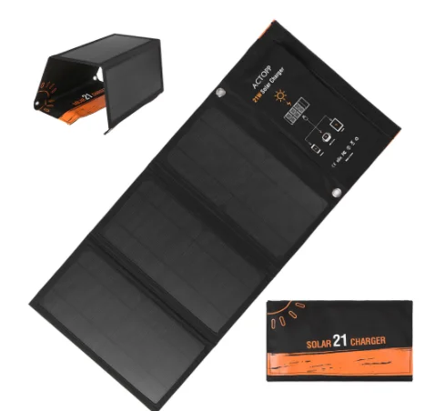 

21W Foldable Waterproof Sun Power Charge Dual USB Ports Solar Panel For Battery Cell Phone Chargers Portable Solar Charger, Black