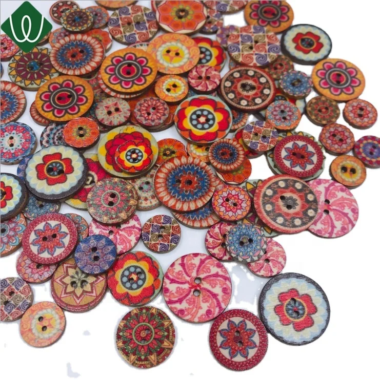 

2 holes Round Wooden Button Decoration Painted Two Hole Buttons
