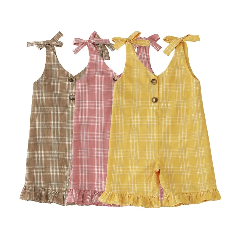

Custom DesignToddler Romper Summer Infant Baby Girls Boys Plaid Sleeveless Buttons Suspender Jumpsuit, Brown/pink/yellow