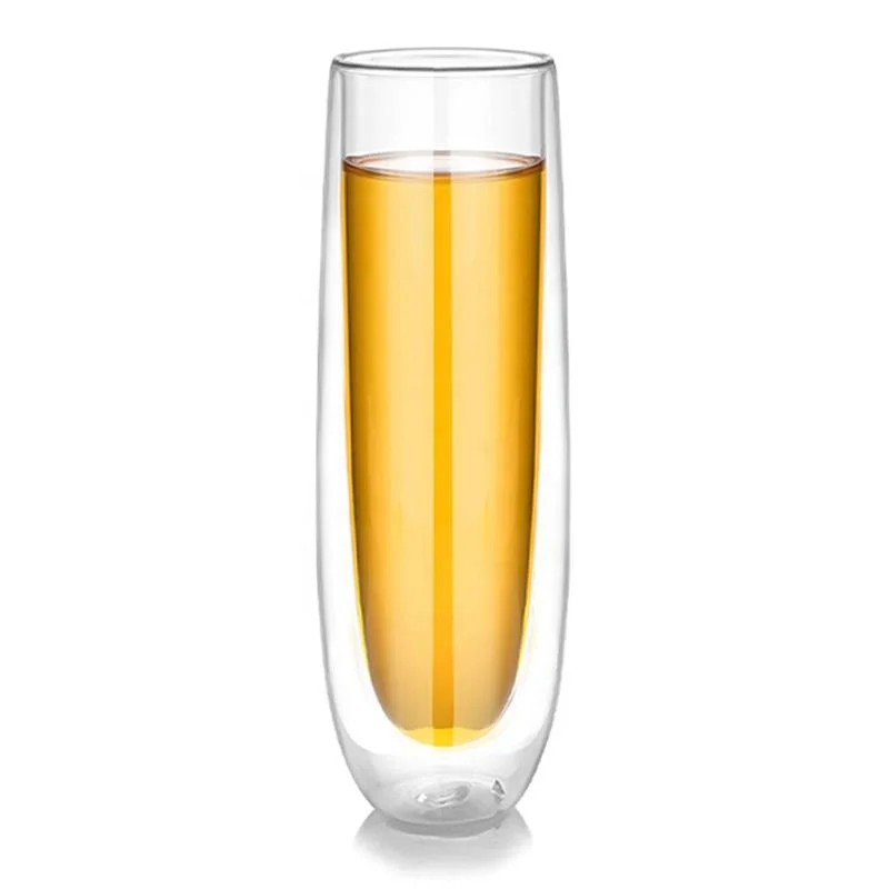 

Heat-resistant Borosilicate Clear 150ml double wall champagne glass flutes, Clear or customized