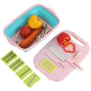 New Arrival 9 in 1 Multifunction Portable Kitchen Cutting Board With Drain Strainer Basket and Vegetable Chopper Slicer