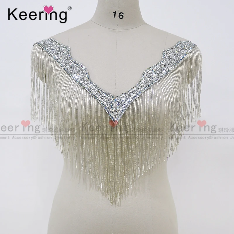 

Dress decoration neckline tassel bodice rhinestone applique bridesmaid mermaid wedding evening bridal girls casual dress, Silver/royal blue/gold/rose gold