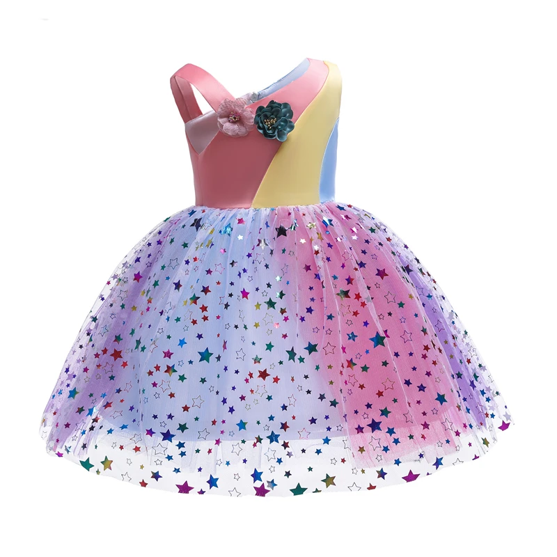 

2021 new style children party colorful frocks princess party dresses baby girls clothes dress kids party wear dresses, As picture