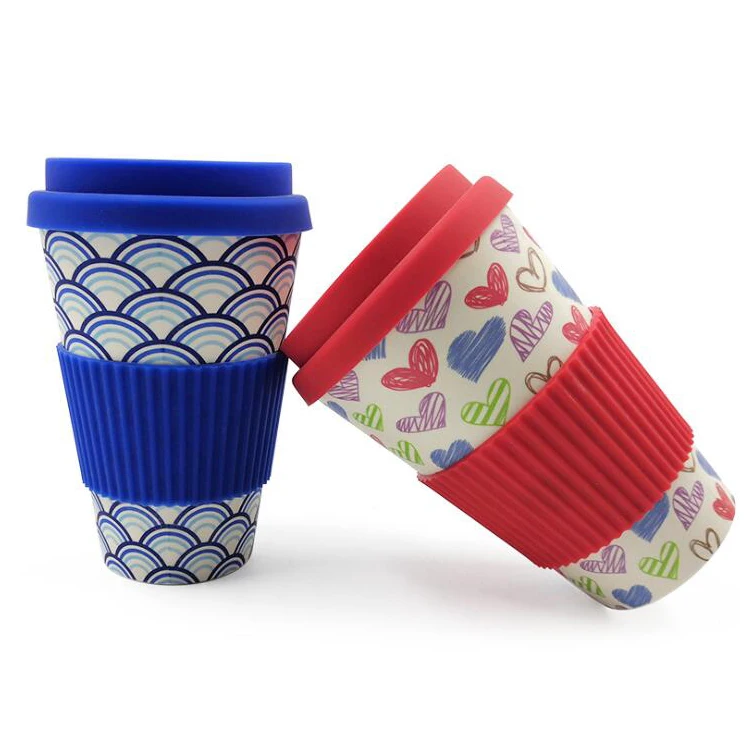 

Promotional biodegradable custom silicone cover bamboo fiber reusable coffee cup with lid coffee mugs, As picture/customized
