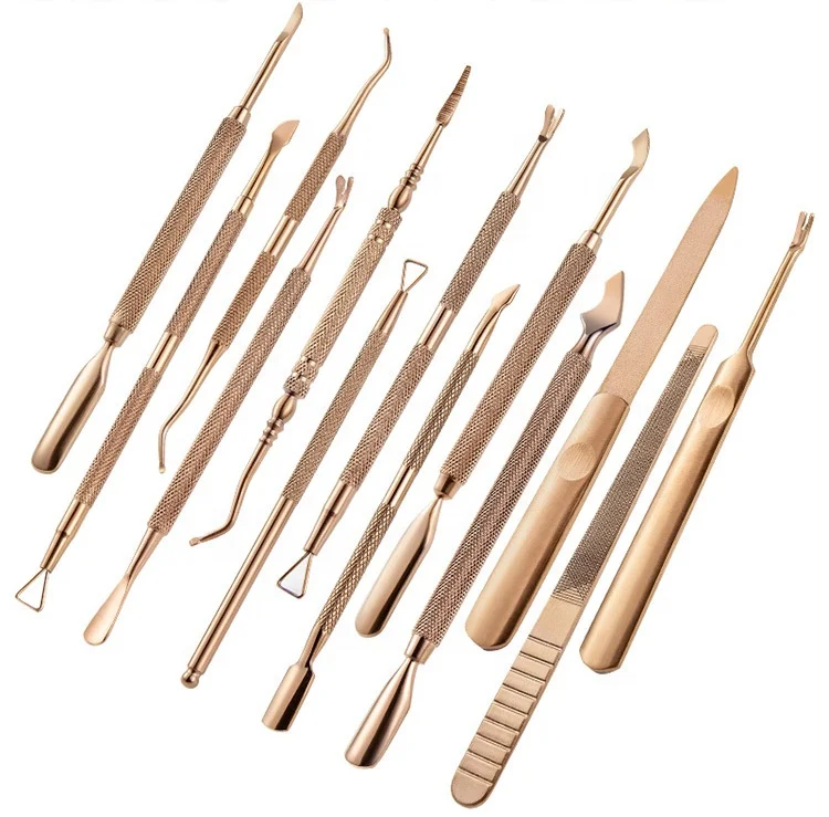 

13pcs Nail Art Cuticle Pusher Cleaning Dead Skin Cut UV Gel Polish Remover Stainless Steel Manicure Pedicure Care Tool Bronze
