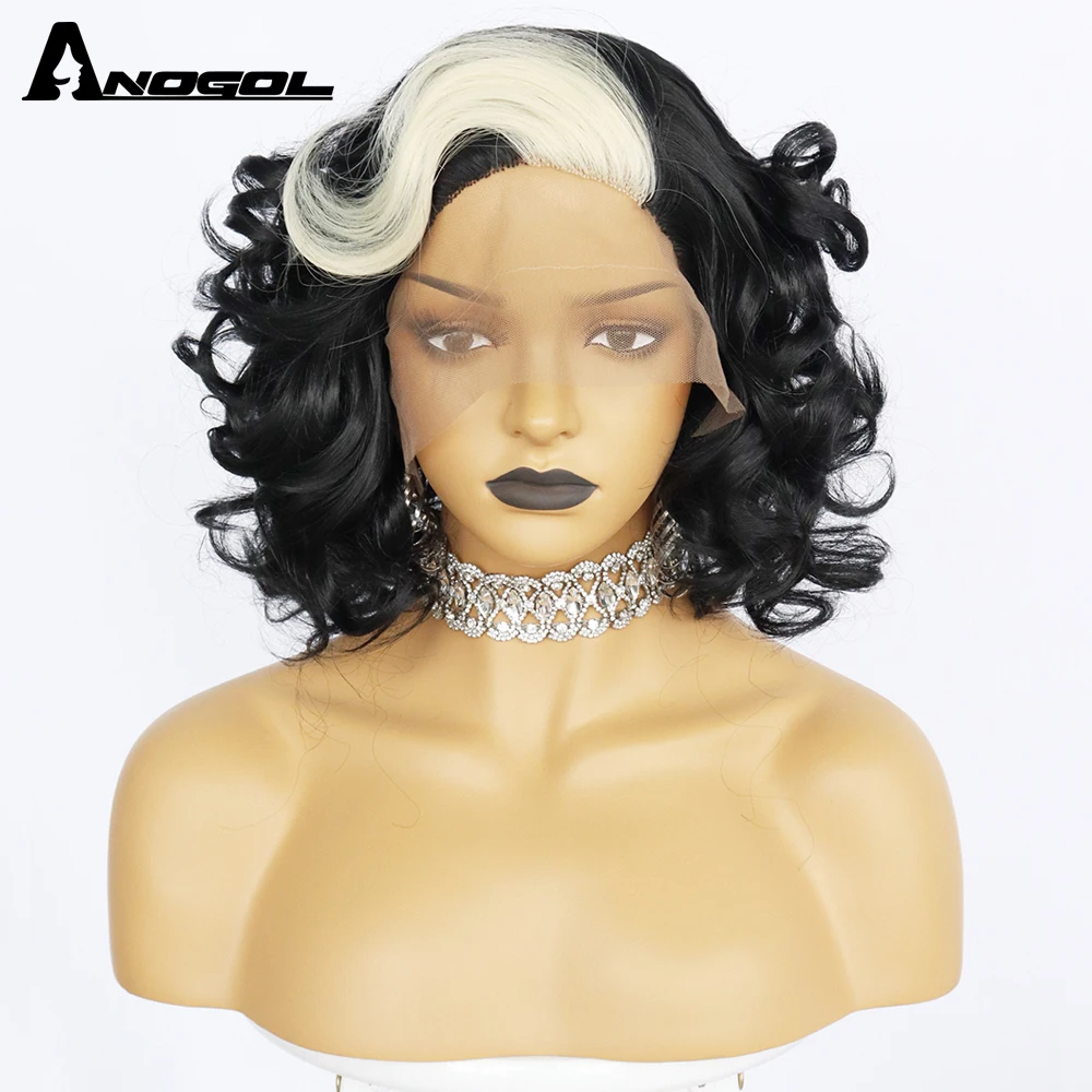 

Anogol Synthetic Black 613 Blonde Color Short Bob Curly Lace Front Hair Wigs Heat resistant fiber Wig for Women, Brown wigs