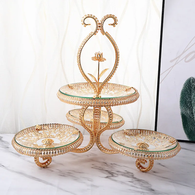 

Light Luxury Rack European Style Cake Tray Creative Living Room multi-layer Fruit Dessert Tray, Gold