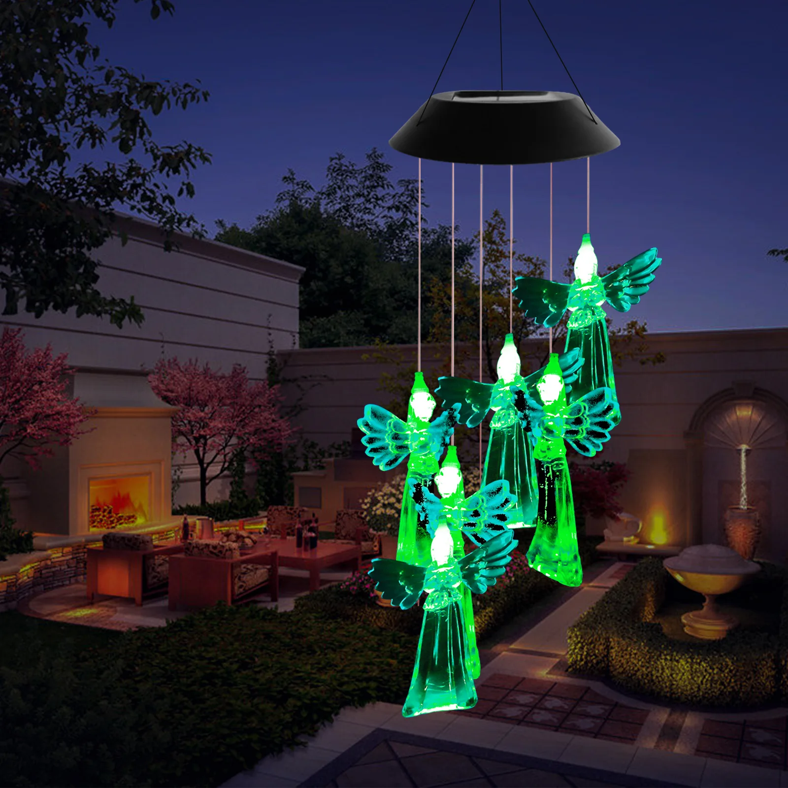 

Outdoor Solar Powered Hanging Garden mobile LED solar Angel wind chime lights for gift decoration