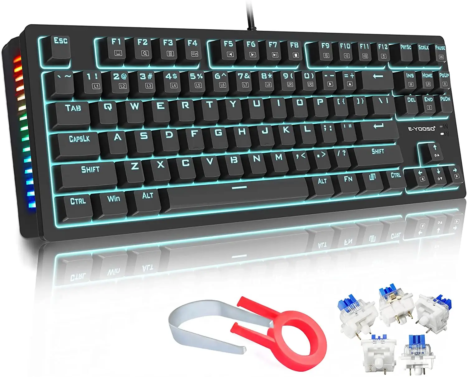 

TKL Mechanical Gaming Keyboard E-YOOSO Wired Mechanical Keyboard, 87 Keys Blue Switches Keyboard with Blue Backlit & RGB LED, Black