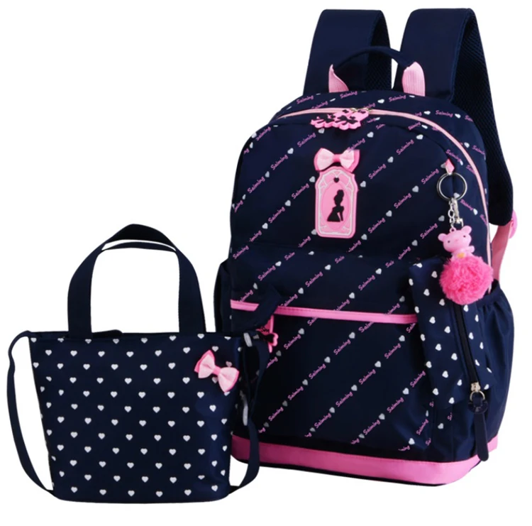 

Girls School Bag Set 3 Piece Backpack Letter Printed Fashion Student Bookbags Sweet Cute Girl Large Back to School Rucksack, Black, blue, purple, pink