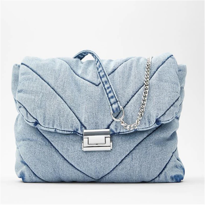 

Vintage Blue Denim Women Shoulder Bags Designer Jeans Handbags Luxury Chains Crossbody Bag Over Large CapacityTotes Female Purse, Customized color