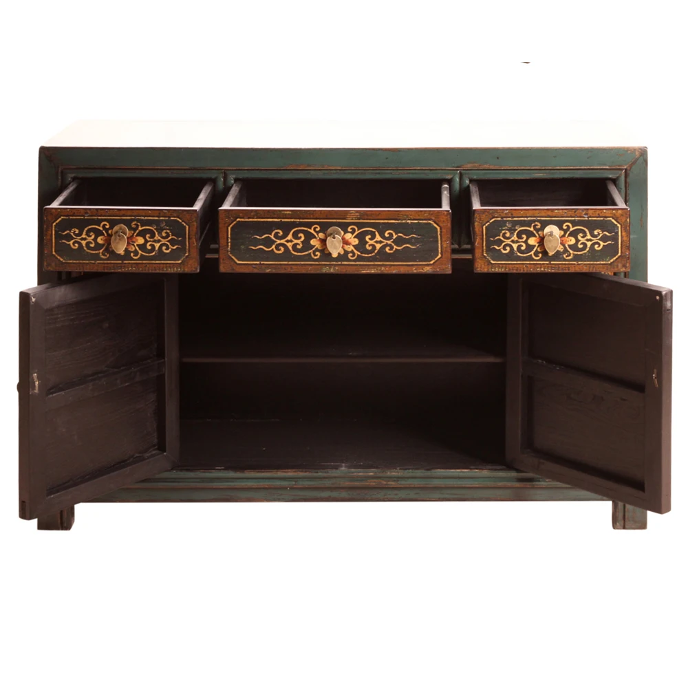 
three drawers two doors solid wooden painted furniture East Art storage cabinet living room cabinet display cabinet sideboard 