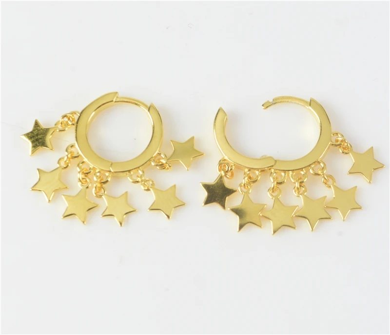 

Sterling Silver 925 plated with 18k gold hoop earrings with six charms in form of stars