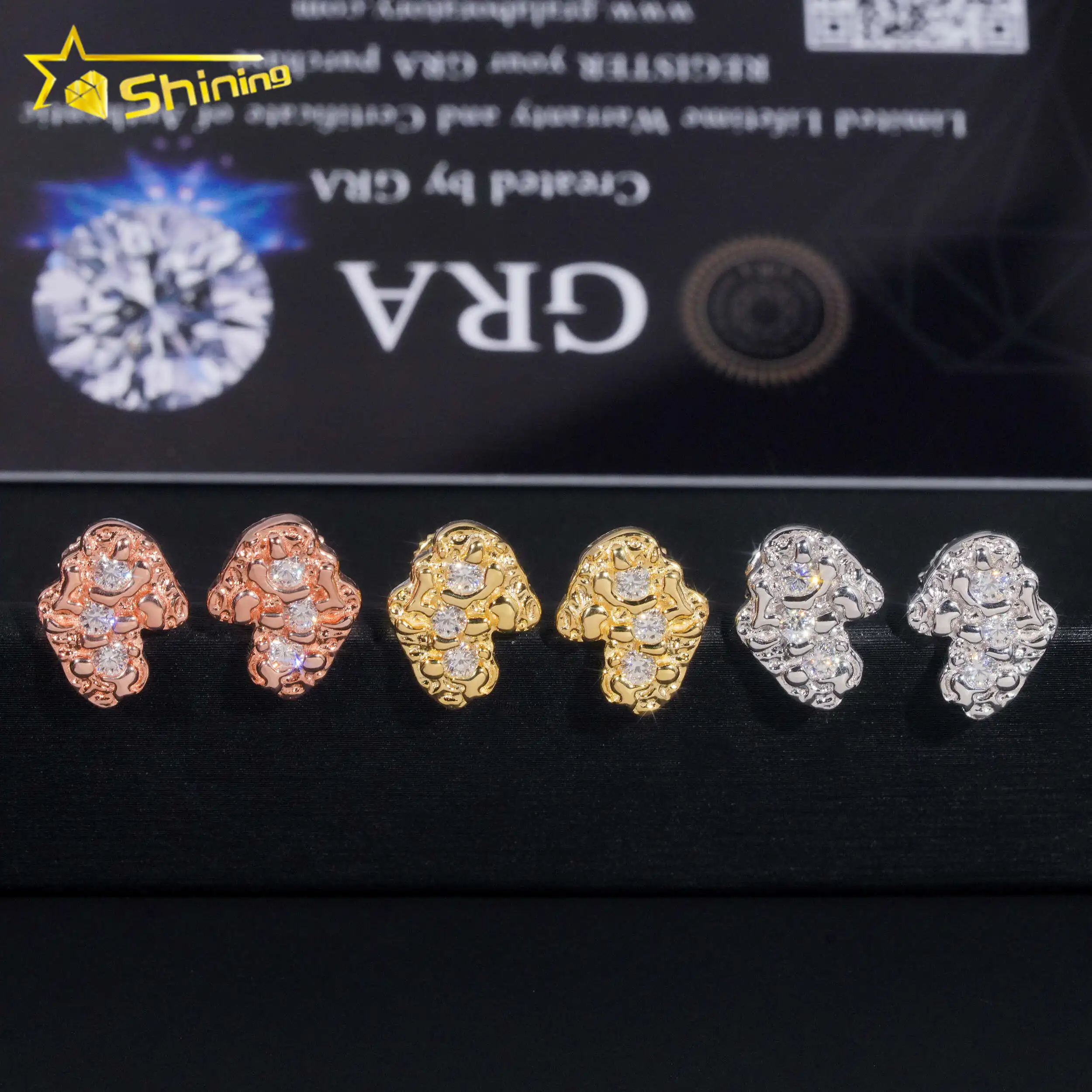 Cheap Price Ready to Ship Hip Hop Men Earrings Pass Diamond Tester 925 Silver Gold Plated VVS Moissanite Diamond Earrings