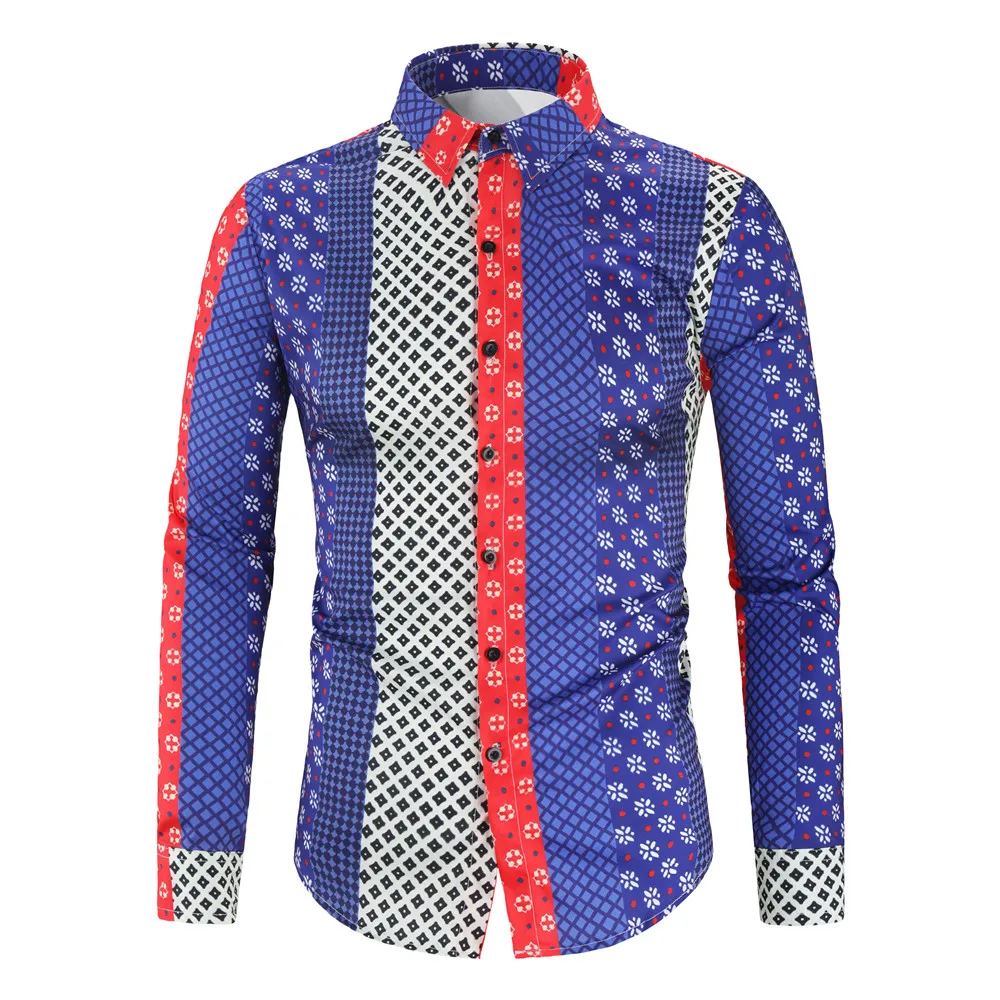 

Hot Selling In-Stock Men's Clothing 100%Polyester Long Sleeve Slim Fit Stripe Digital Printing Floral Shirt Mens Shirts in China, Dc109