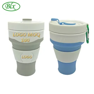 Image of BLX 2019 new custom logo travel bpa free fda leak proof insulated silicone foldable fold collapsible coffee cup mug 14oz 12oz