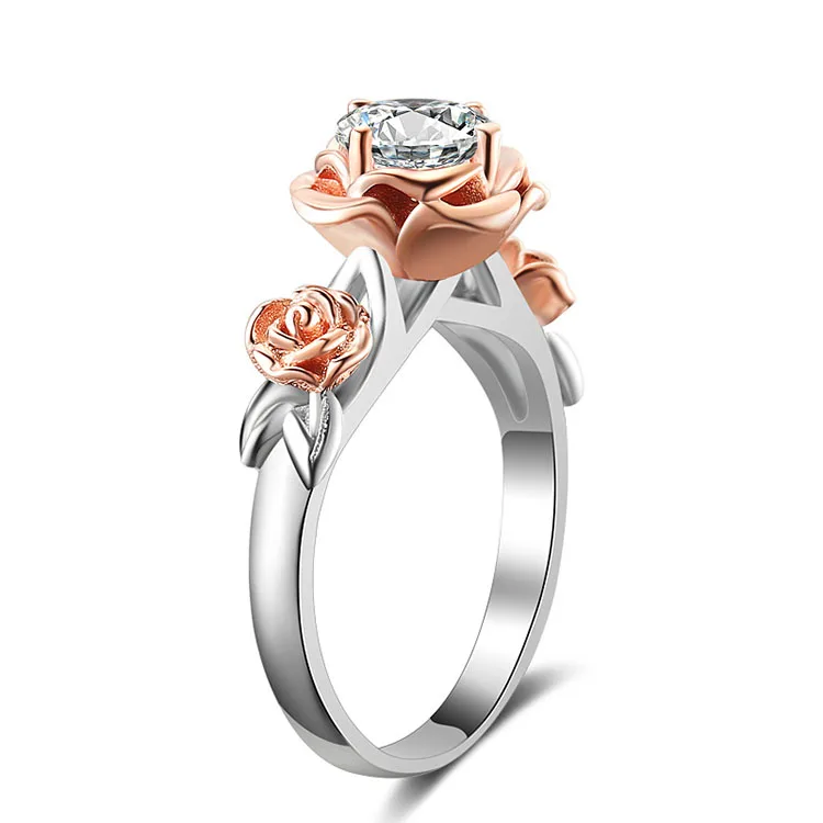 

Fantastic Brilliant Solitaire Rose Shape Women Three Flower Single Diamond Mixed Color Wedding Ring For Birthday Gift, Rose gold