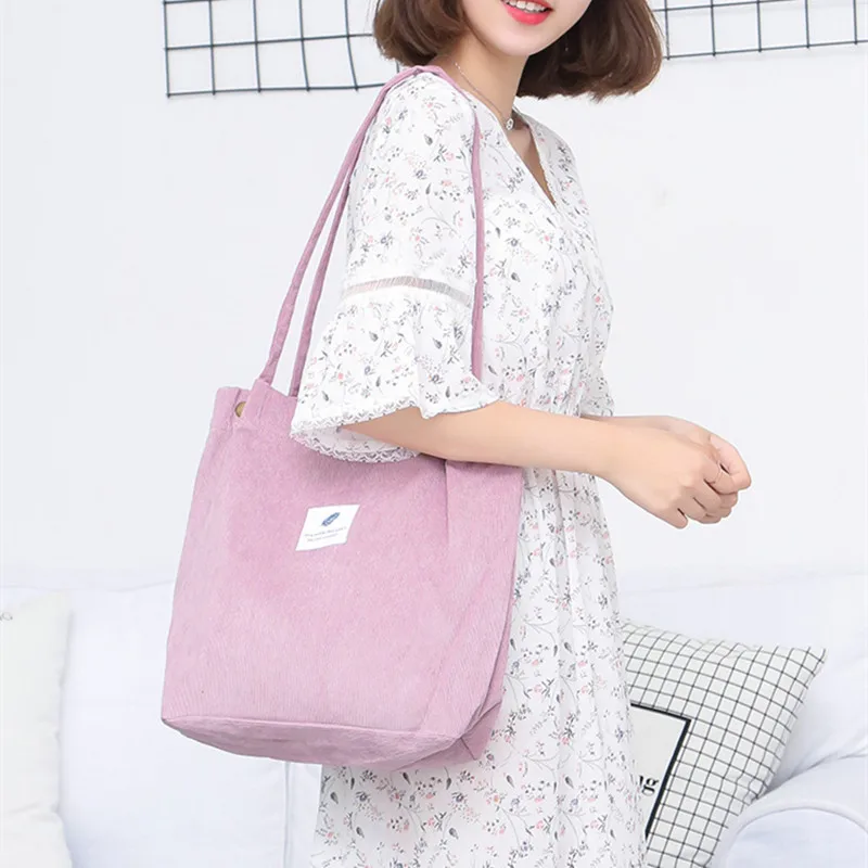 

Hot Sale High Quality Corduroy Lady Shopping Handbags Fashion Shopping Shoulder Bag Tote Bags Portable Reusable Women Handbags, Pink,white,black