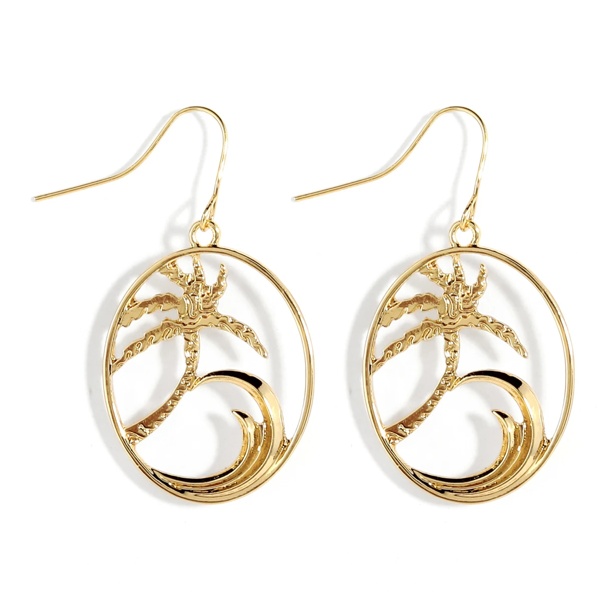 

2023 New Design 18k gold plated oval earrings hawaiian style coconut tree jewelry for women party