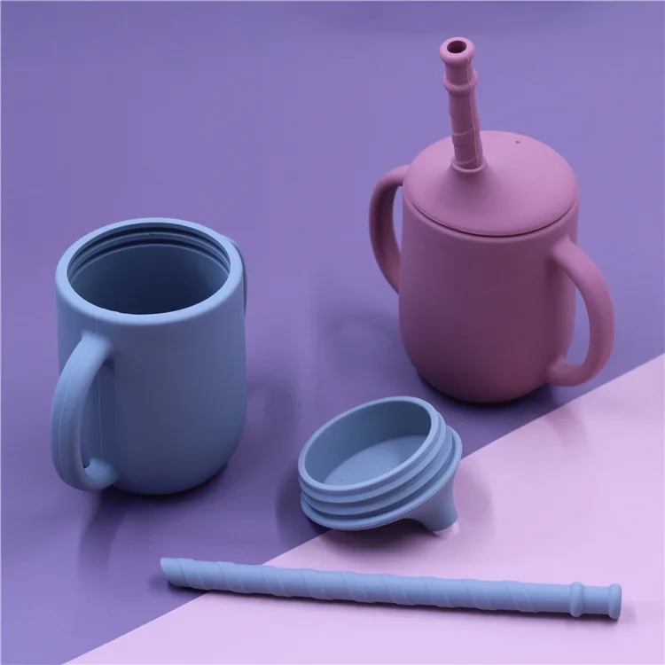 

Silicone sippy baby cup with straw lid and straw, Available