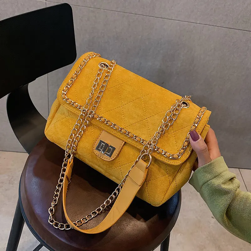 

2021 new fashion designer women's frosted rhombus chain strap handbag retro large capacity shoulder messenger bag