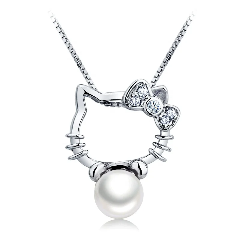 

Moyu Fashion Jewelry 925 Sterling Silver Zircon Cute Hello Kitty Pearl Pendant For Women