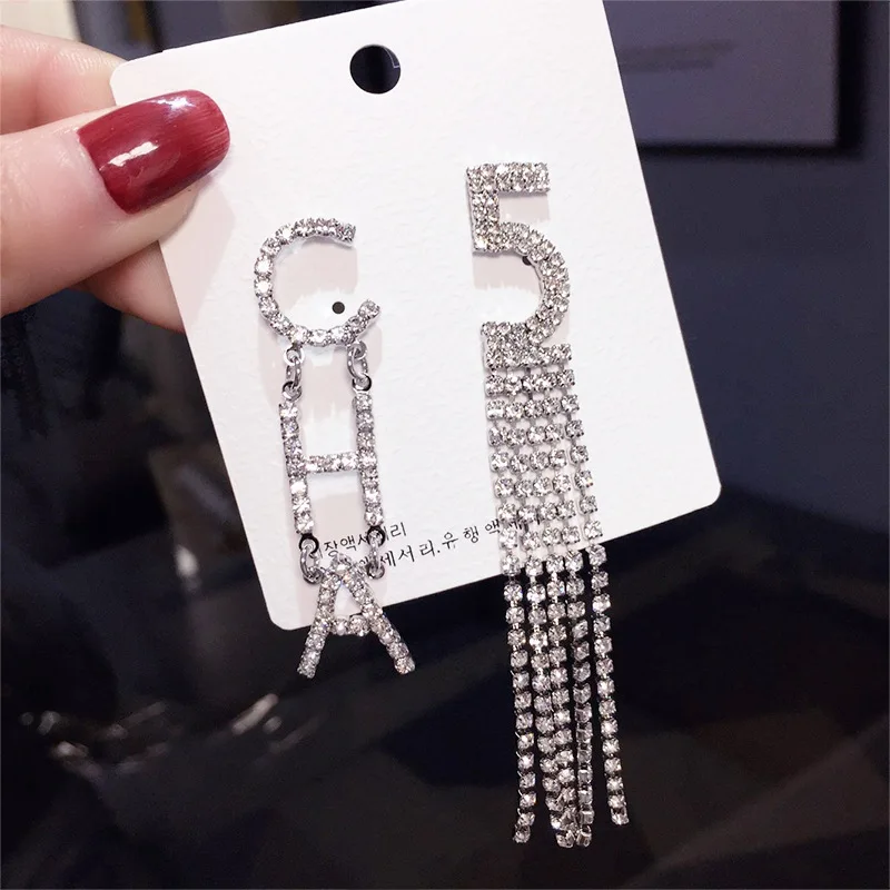 

Crystal CC Drop Earrings Women New Fashion Custom Luxury Design Bling Full Crystal Rhinestone Double Hollow Heart Long G Earring