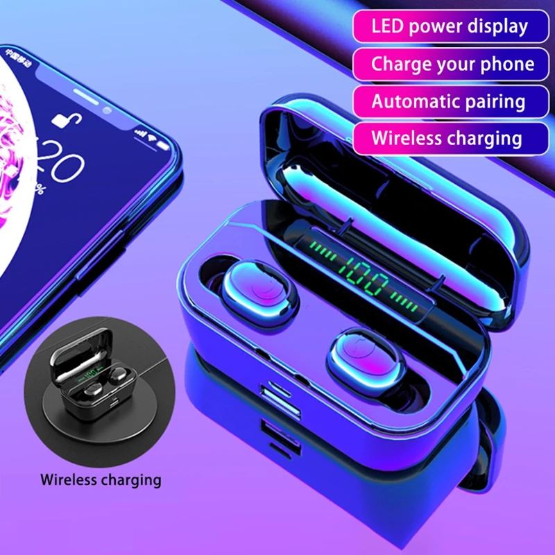 

G6s tws 5.0 wireless bluetoohs earphone headphone mini earbuds support wireless charging LED display power bank functions, Black white