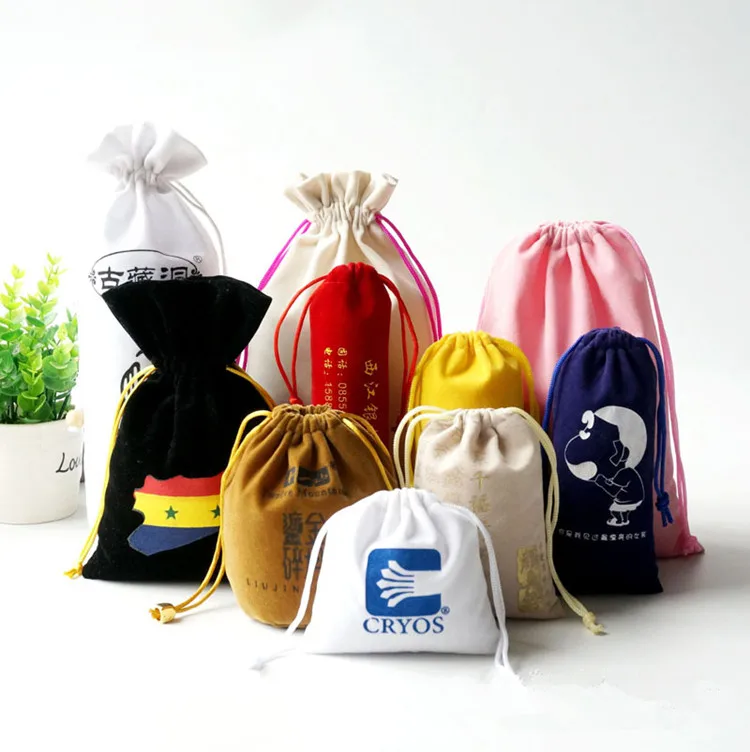 

Custom Recyclable Luxury Jewelry Small Large Tassel Drawstring Velvet Gift Pouch Dust Bag, Cmyk