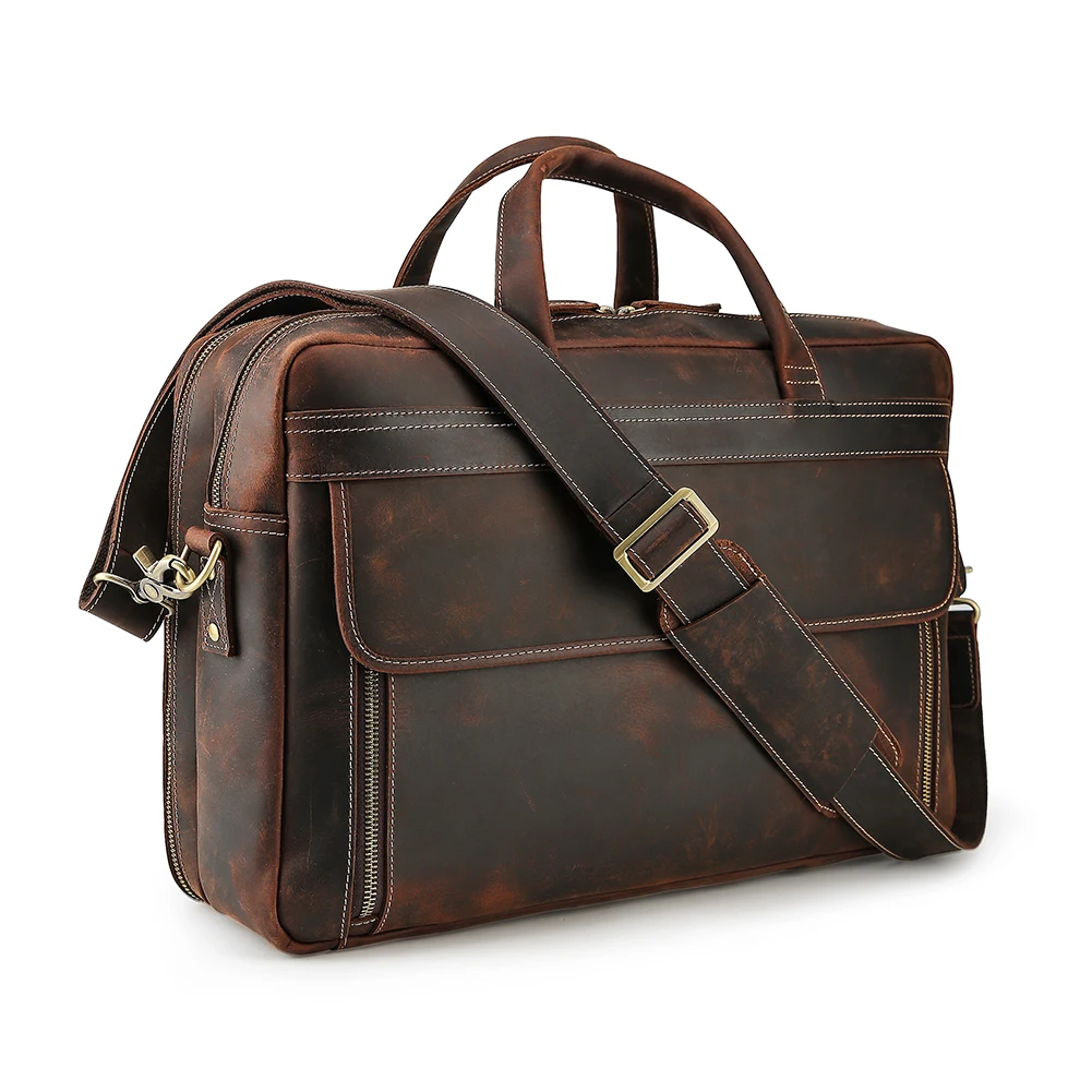 

Vintage Men Crazy Horse Leather Bags Briefcase Men Large Big Capacity 17 inches Genuine Leather Laptop Bag Briefcase