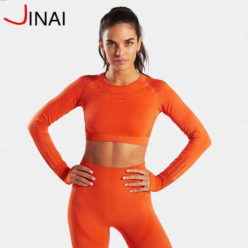 
Apparel Stock Ready To Ship Sports Clothing Women Seamless Crop Top Quick Dry Thumb Hole Long Sleeve 