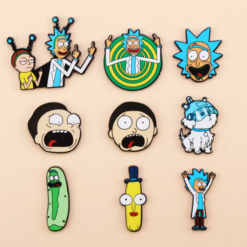 

Cartoon Rick and Morty pin Genius mad scientist Badge Buttons Brooch Anime Lovers Denim Shirt Lapel pins