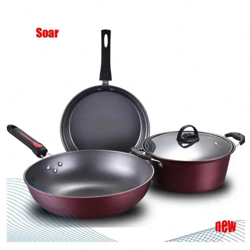 

Fine Iron Non Stick Kitchen Gift Pot, Flat Bottom Frying Pan, 3Pcs Set Of Pots Hot Sell Cookware