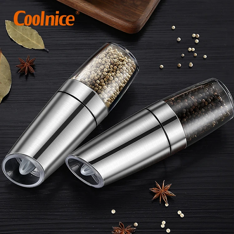 

Automatic Salt Pepper Grinder or Gravity Pepper Mill Battery Operated Electric Salt and Pepper Grinder Mill, Silver