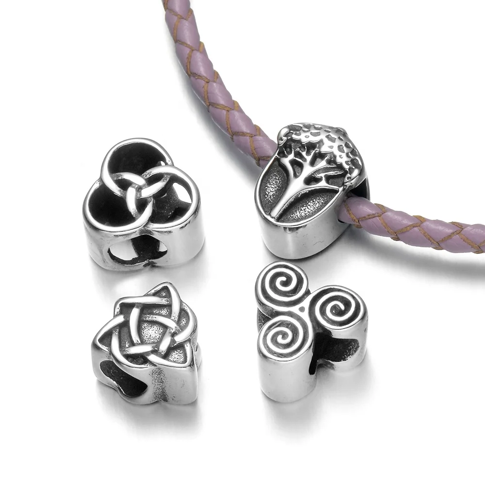 

REAMOR 316l Stainless Steel Celtic Knot Life Tree Metal 5mm Big Hole Spacer Beads Unique For Bracelet Jewelry Making DIY, High polished
