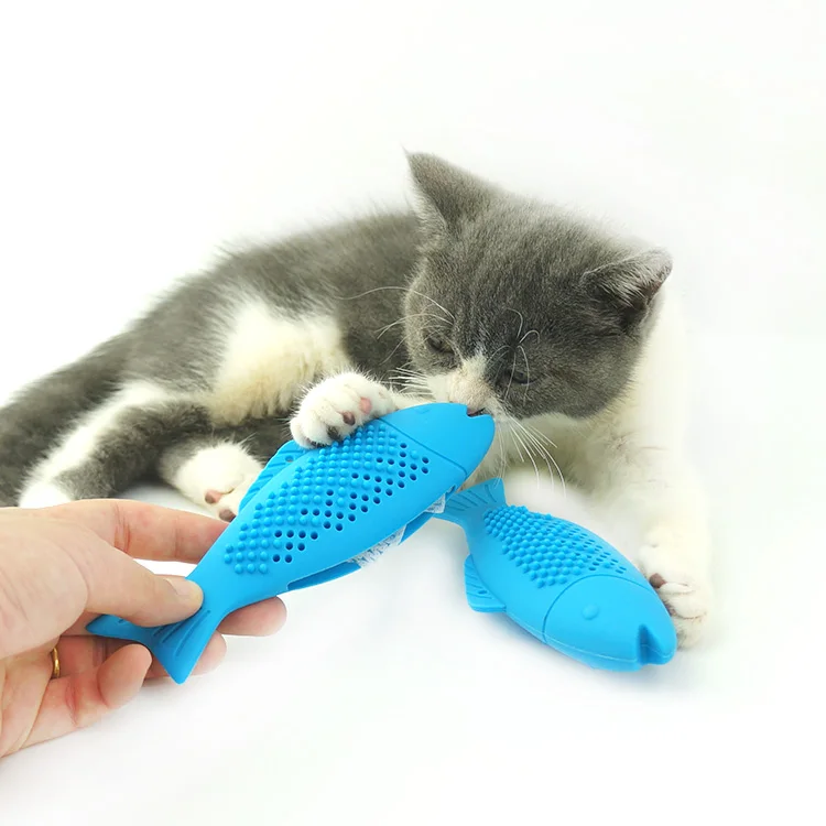 

Cat Toothbrush Catnip Toys Fish Shape Pets Chew Bite Supplies for Cat Kitty Kitten Fish Flop Cat Toy tooth brush, Blue,all color custom