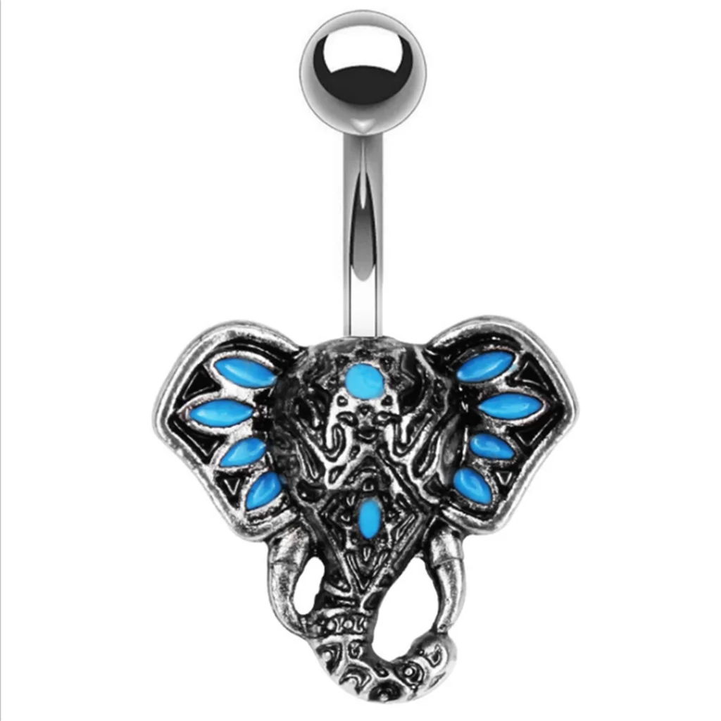 

Custom wholesale fashion design Elephant Dangle Navel Piercing woman belly ring Zircon Navel Ring