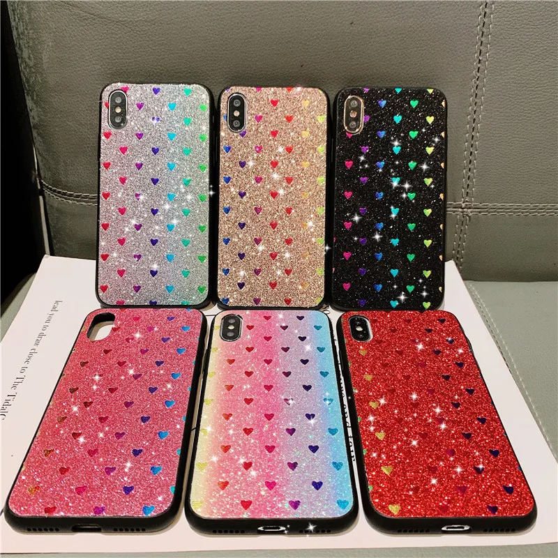 

Luxury Cute Love Heart Glitter Phone Case For IPhone 7 8 Plus SE 20 X XR XS 11 12 Pro Max Cover phone Bags Back Cover