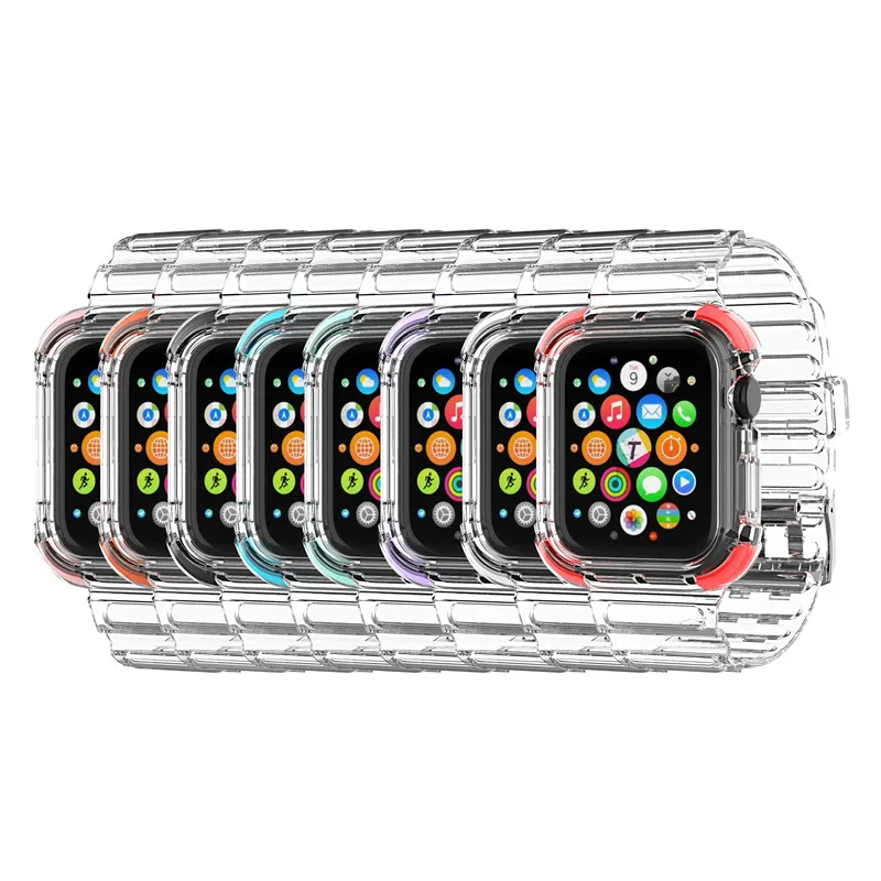 

clear watch strap for apple sport smart wrist watch band transparent tpu replacement bracelet belt for apple series 7 6