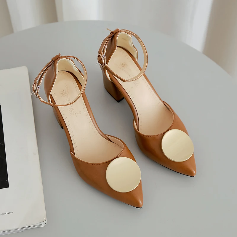 

Fashion Trend Ankle Strap Sandals Pointed Toe Dress Office Womens Shoes, Brown/pink/ecru