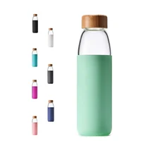 

LFGB FDA Borosilicate Drinking Glass Water Bottle With Bamboo lid and Silicone Sleeve