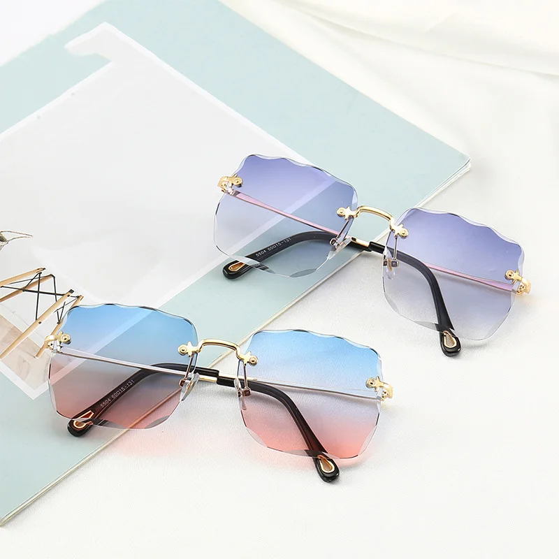 

2020 New Rimless Cut Square Frame Vintage Unisex Sunglasses Sun Glasses River