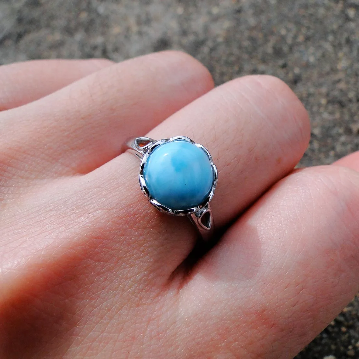 

Engagement Wedding Silver Ring 9.0mm Dominica Natural Larimar Ring in 925 Sterling Silver Jewelry For Gift