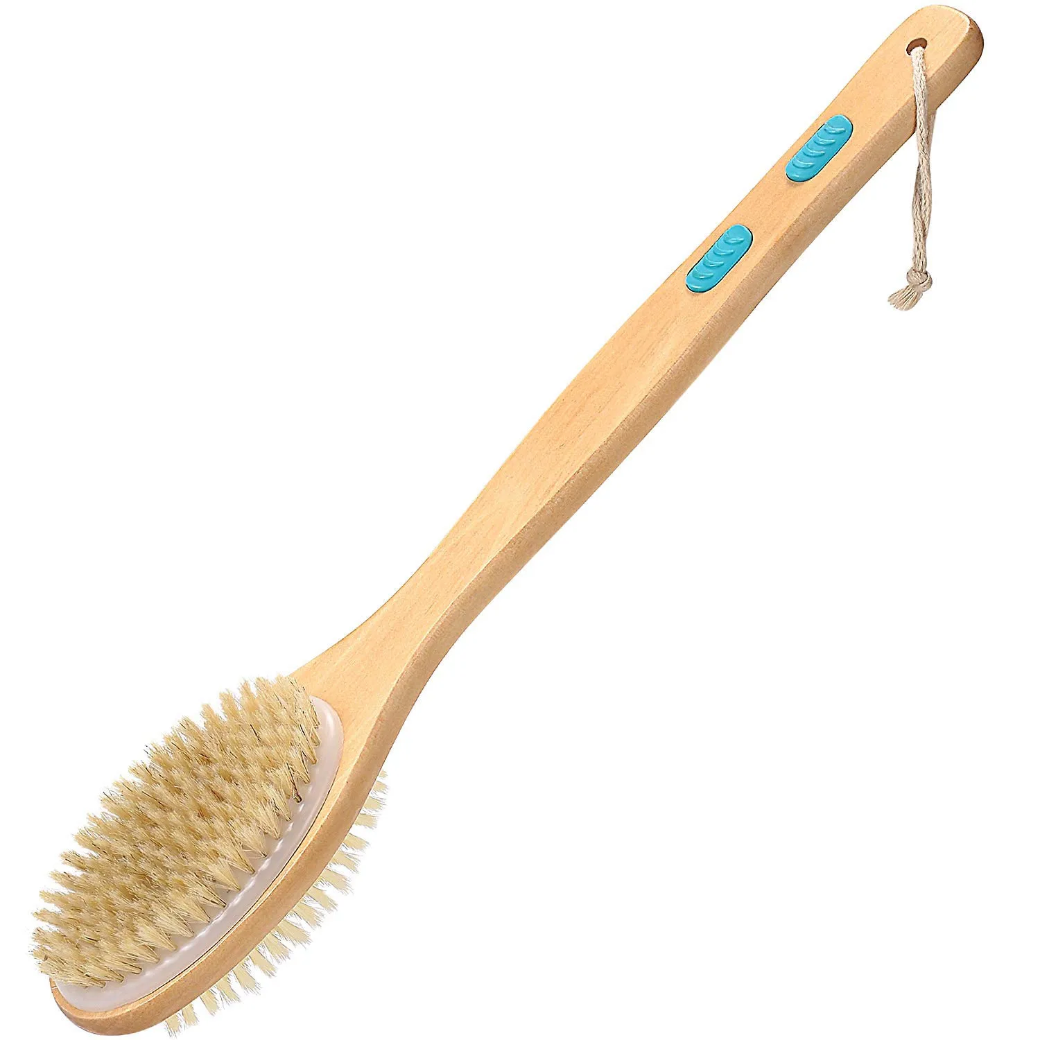 

Factory OEM Double Sided Long Handle Organic Natural Bristle Anti Cellulite Massage Brush Back Bamboo Shower Bath Body Dry Brush, Natural color